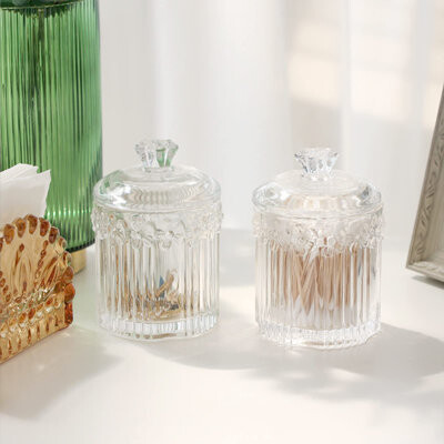 Red Barrel Studio Holder Glass Apothecary Jars With Lids Bathroom Accessories Vanity Organizers And Makeup Storage Canister For Cotton Swabs, Balls, Pads, Floss Picks,
