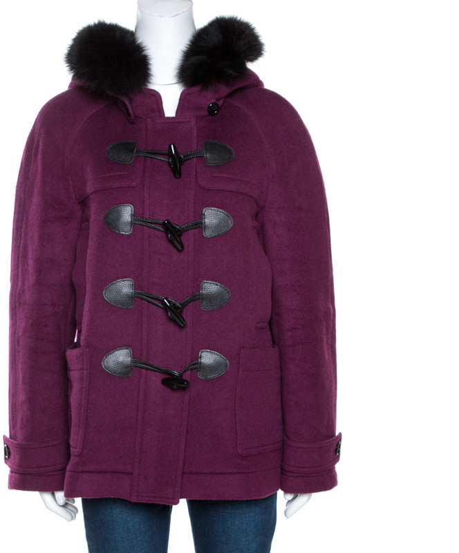 Burberry Purple Wool Furlined Duffle Coat M ShopStyle