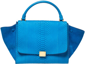 Celine Blue Python And Suede Medium Trapeze Top Handle Bag - Shopstyle