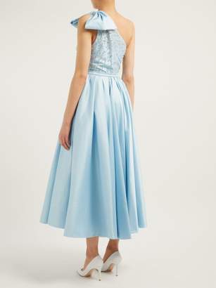 Alessandra Rich Crystal-bodice One-shoulder Cotton-blend Gown - Womens - Light Blue