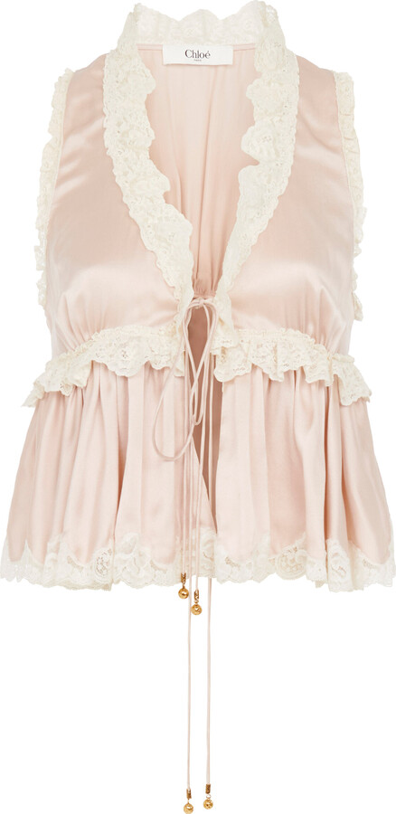 Chloé Trimmed Silk Satin Top