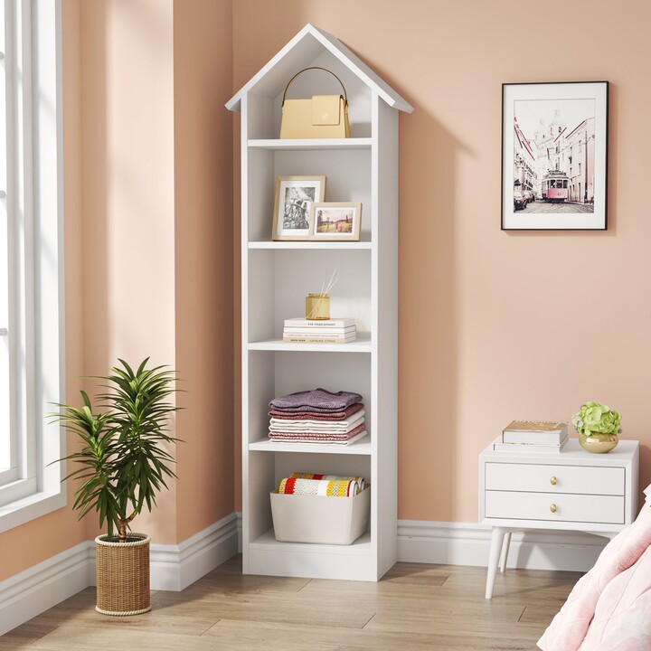 Farfarview 66 Inch White Tall Narrow Bookshelf for Small Spaces, 5-tier  Modern Freestanding Cube Bookcase - ShopStyle