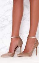 Thumbnail for your product : PrettyLittleThing Beige Velvet Ankle Strap Pointy Heels
