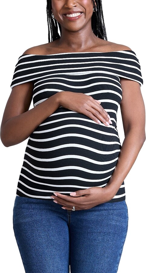 Motherhood Maternity Rib Knit Short Sleeve Off The Shoulder Top