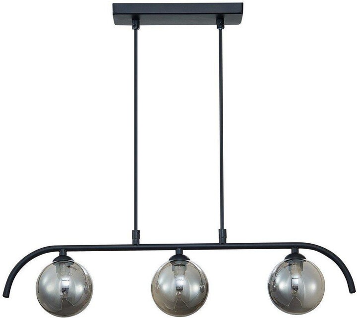 Netlighting Contemporary Bar Pendant Ceiling 3 Light Black Glass