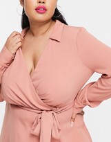 Thumbnail for your product : ASOS Curve DESIGN Curve collared wrap midi dress with tie belt in terracotta