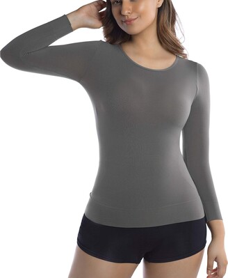 MD Womens Compression Slimming Shirt 3/4 Long Sleeve Undershirts Round-Neck  Basic Shapewear Thermal Tops OliveGreenSmall - ShopStyle