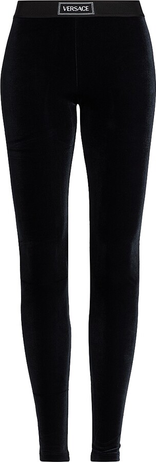 Women's 90s Logo Stretch Velvet Leggings - Black - Size Small