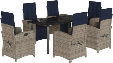 Vidaxl 7 Piece Patio Dining Set With Cushions Poly Rattan, Rectangular Table