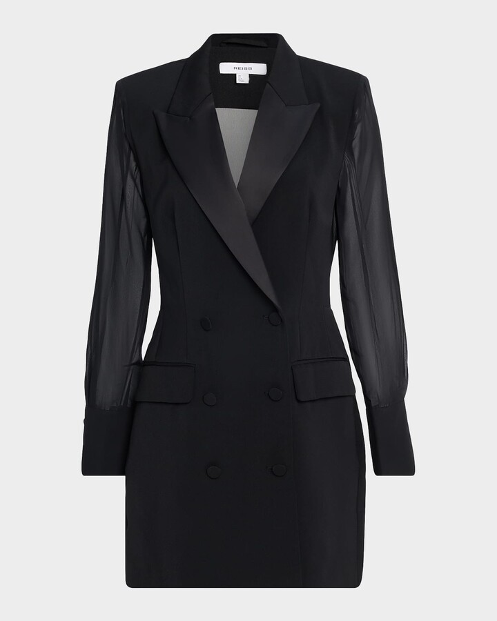 Reiss Adina Sheer-Sleeve Tuxedo Mini Dress