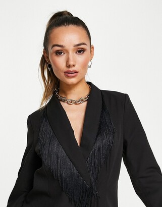 Vero Moda blazer dress with tassel lapel in black - ShopStyle