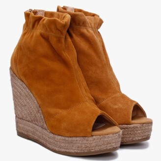 Kanna Pickerel Tan Suede Espadrille Wedge Ankle Boots