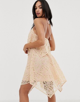ASOS DESIGN mini dress with double layer in cutwork lace