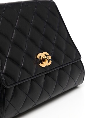 Chanel Pre-owned 1995 Bicolore Line CC Turn-Lock Vanity Two-Way Handbag - Black
