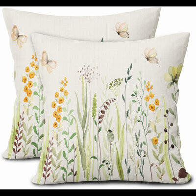 Cozy Oasis Yellow Flowers Green Leaves Butterfly Decorative Pillow Cases