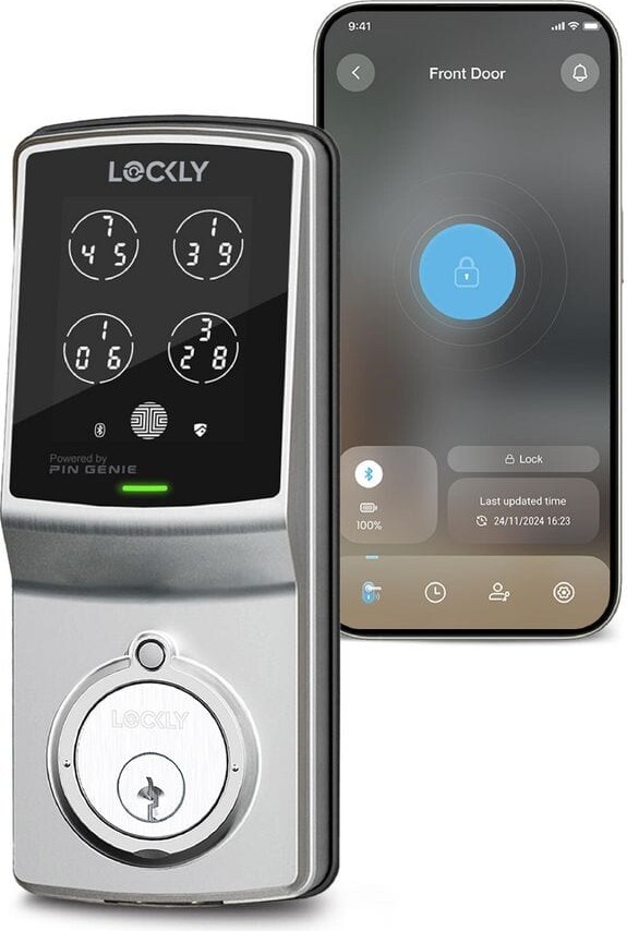 Lockly Model-S Satin Nickel Single-Cylinder Deadbolt Smart Lock with Hack-proof Touchsreen Keypad and Mobile App Control