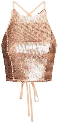PrettyLittleThing Gold Sequin Backless Crop Top
