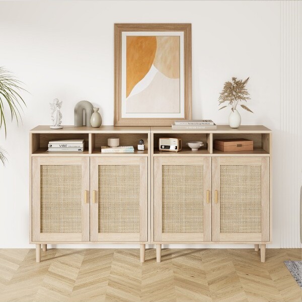 WhizMax PairofRattanSideboardBuffetCabinets-2-DoorStoragewithShelfModernMulti-RoomFurniture36''H\