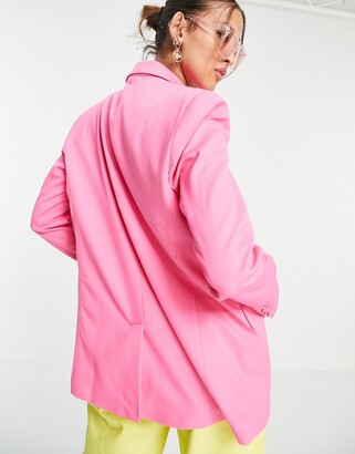 Bershka oversized dad blazer in pink - ShopStyle