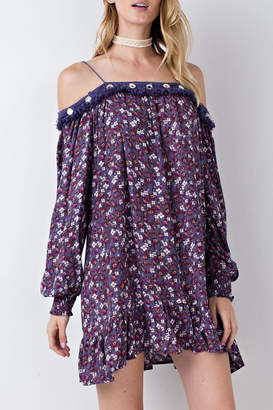 Easel Violet Cold-Shoulder Dress