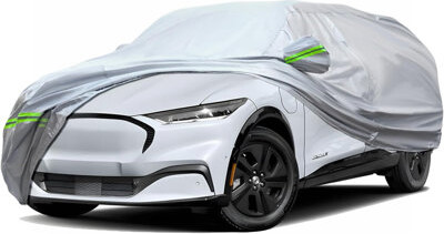 CUSTOM BUILT-IN VACUUM SYSTEMS 6-Layers Premium Full Car Cover Hard Shell Zipper Design Waterproof All Weather Weatherproof UV Sun Protection Snow Dust Storm Resistant Outdoor With