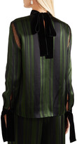 Thumbnail for your product : ADEAM Lace And Velvet-trimmed Striped Satin Blouse