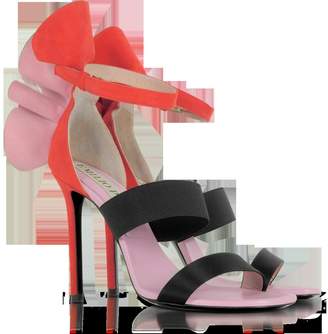 Emilio Pucci Color Block Suede and Silk High Heel Sandals w/Ruffles