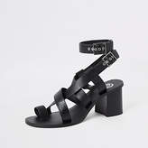 Thumbnail for your product : River Island Black leather toe ring block heel sandals
