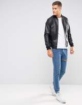 Thumbnail for your product : ASOS Design DESIGN leather bomber jacket in black