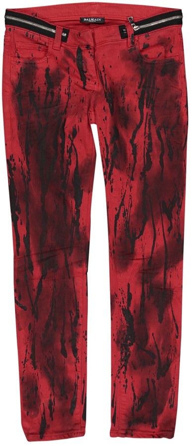 balmain red jeans