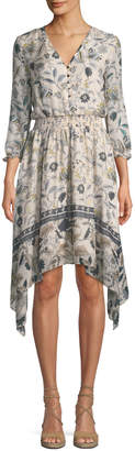 Shoshanna Jayne Floral-Print Silk Dress w/ Hankie Hem