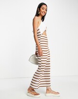 Thumbnail for your product : ASOS DESIGN crochet strappy midi dress with cut out in brown stripe