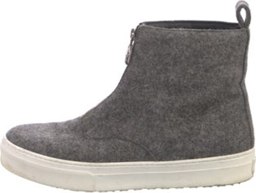 Celine Wool High Top Wedge Sneakers By Phoebe Philo Grey Colorblock Pattern Round-Toes Platform Exposed Zip Closure at Uppers Designer