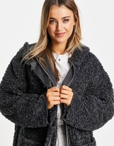 Thumbnail for your product : ASOS DESIGN bonded borg parka coat in charcoal