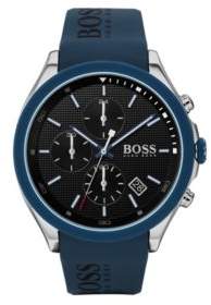 BOSS Stainless-steel chronograph watch with blue logo strap