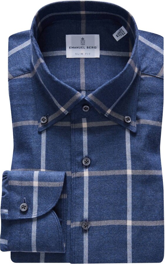 Emanuel Berg Men's Brushed Casual Sartorial Flannel Shirt In Dark Blue