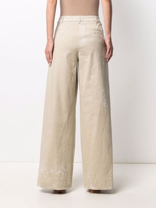 Jejia Marble-Print Wide-Leg Trousers