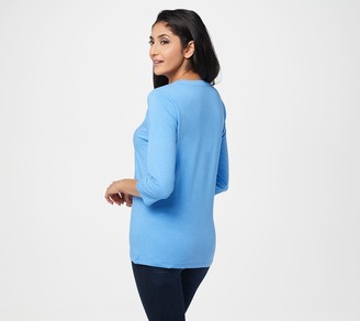 Denim & Co. Textured Knit Button-Front 3/4-Sleeve Top