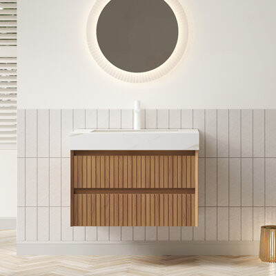 Wateday Wall-Mounted Bathroom Vanity with Calacatta Gold Sintered Stone Top, Ceramic Basin, and Espresso Woodgrain Storage Cabinet