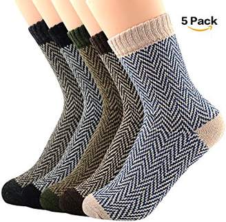 Zando Pack of 5 Womens Vintage Style Thick Wool Warm Winter Cabin Crew Socks Retro Mid Calf Socks 6-11(US)