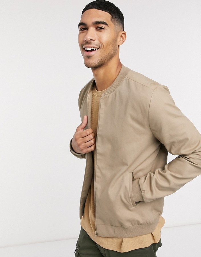 New Look lightweight cotton bomber jacket in stone - ShopStyle