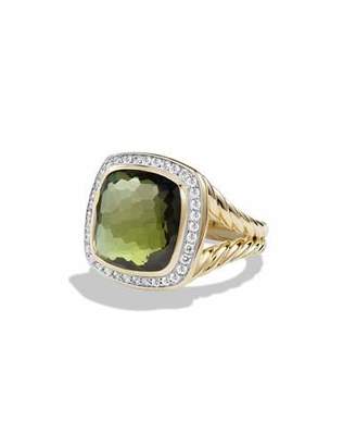 David Yurman Albion Ring with Green Orchid and Diamonds in Gold, Size 6