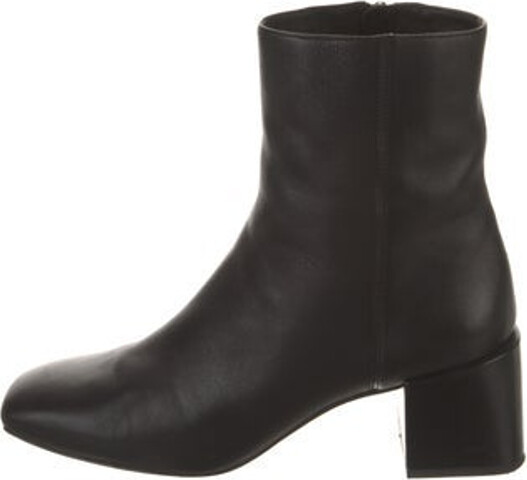 Vince Leather Ankle Boots Black Square-Toes Exposed Zip Closure at Sides Unfortunately, due to restrictions, this item may not be eligible for shipping in all areas.