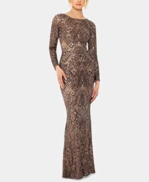 Betsy & Adam Petite Long-Sleeve Sequin Gown