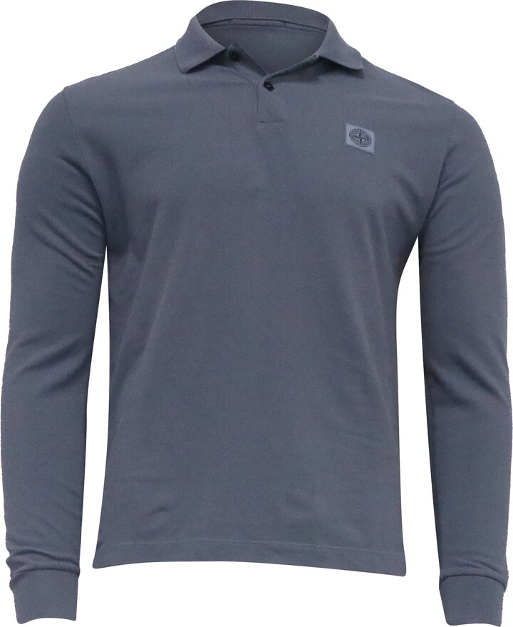 Stone Island Long Sleeve Polo Shirt in Light Blue Cotton