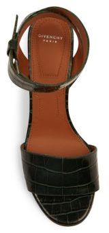 Givenchy Paris Croc-Embossed Leather Block Heel Sandals