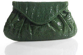 Lauren Merkin Green Patent Leather Snap Closure Clutch Handbag