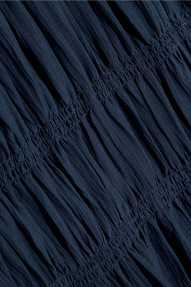Tibi Smocked Cotton And Silk-blend Crepon Maxi Dress - Navy