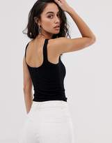 Thumbnail for your product : Bershka popper detail ribbed singlet in black