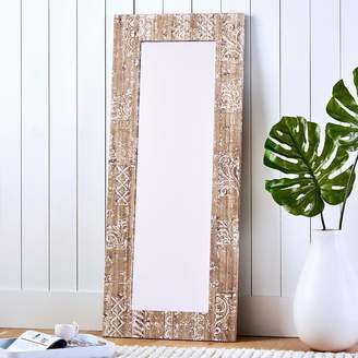 Pottery Barn Teen Carved Wood Floor Leaning Mirror Washed White Wood